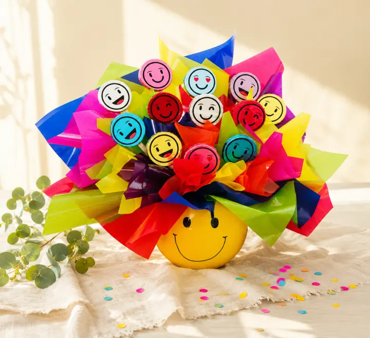 Bright bouquet of smiley-face chocolates
